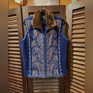 Bob Mackie Blue Vest with Brown Fur Collar